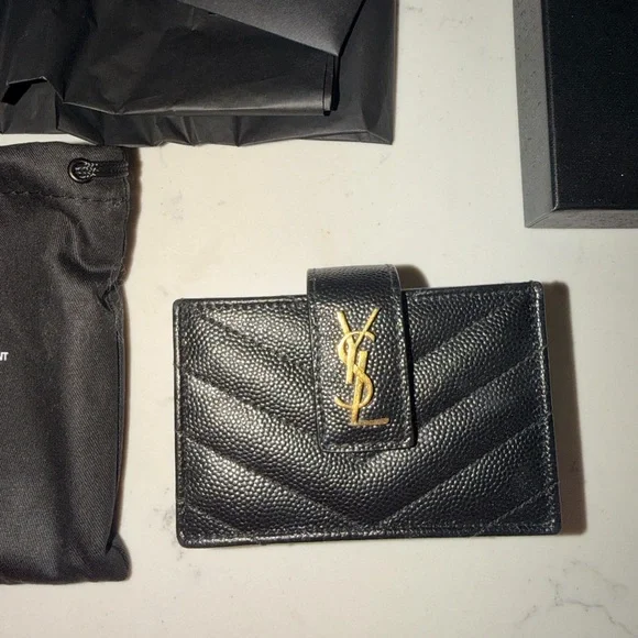 Saint Laurent Black Textured Leather Card Holder - Picture 6 of 7
